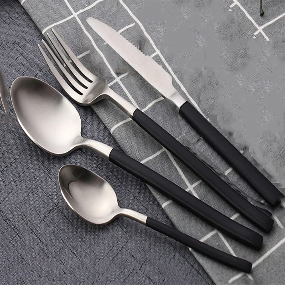 UKBYN Matte Black Silverware Set for 18,Satin Finish 72-Piece Premium 18 10 Stainless Steel Flatware Set,Kitchen Utensil Tableware Cutlery Set for Home Restaurant Hotel Apartment Black Handle