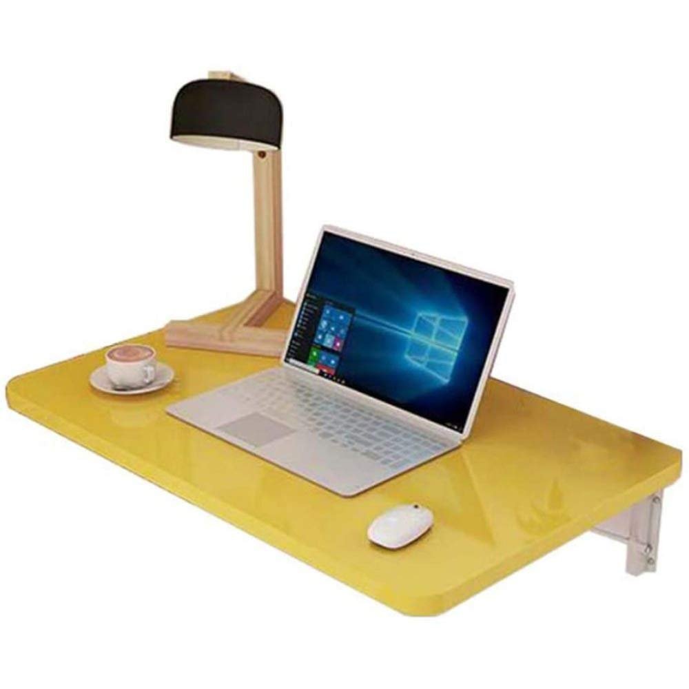 Folding Wall Table, Kitchen Dining Table, Computer Desk, Study Table, Space Saver Fold Convertible Desk,Yellow-60x50/24x20in