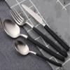UKBYN Matte Black Silverware Set for 12,Satin Finish 48-Piece Premium 18 10 Stainless Steel Flatware Set,Kitchen Utensil Tableware Cutlery Set for Home Restaurant Hotel Apartment Black Handle view 1