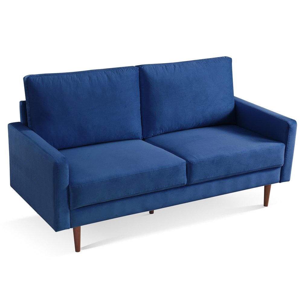 American Furniture Classics 69 Inch Wide Upholstered Two Cushion Sofa with Square Arms in Blue Velvet