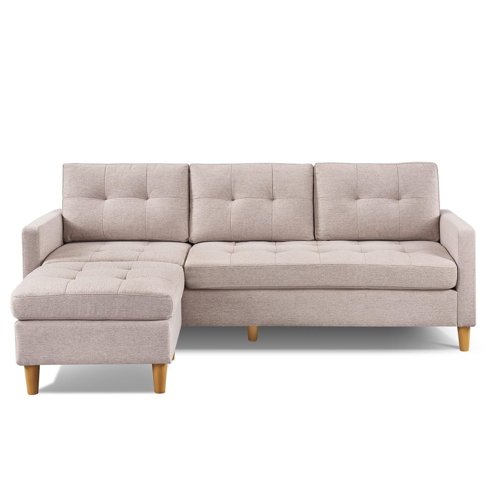 American Furniture Classics Two Piece Upholstered Tufted L Shaped Sectional with Ottoman in Beige
