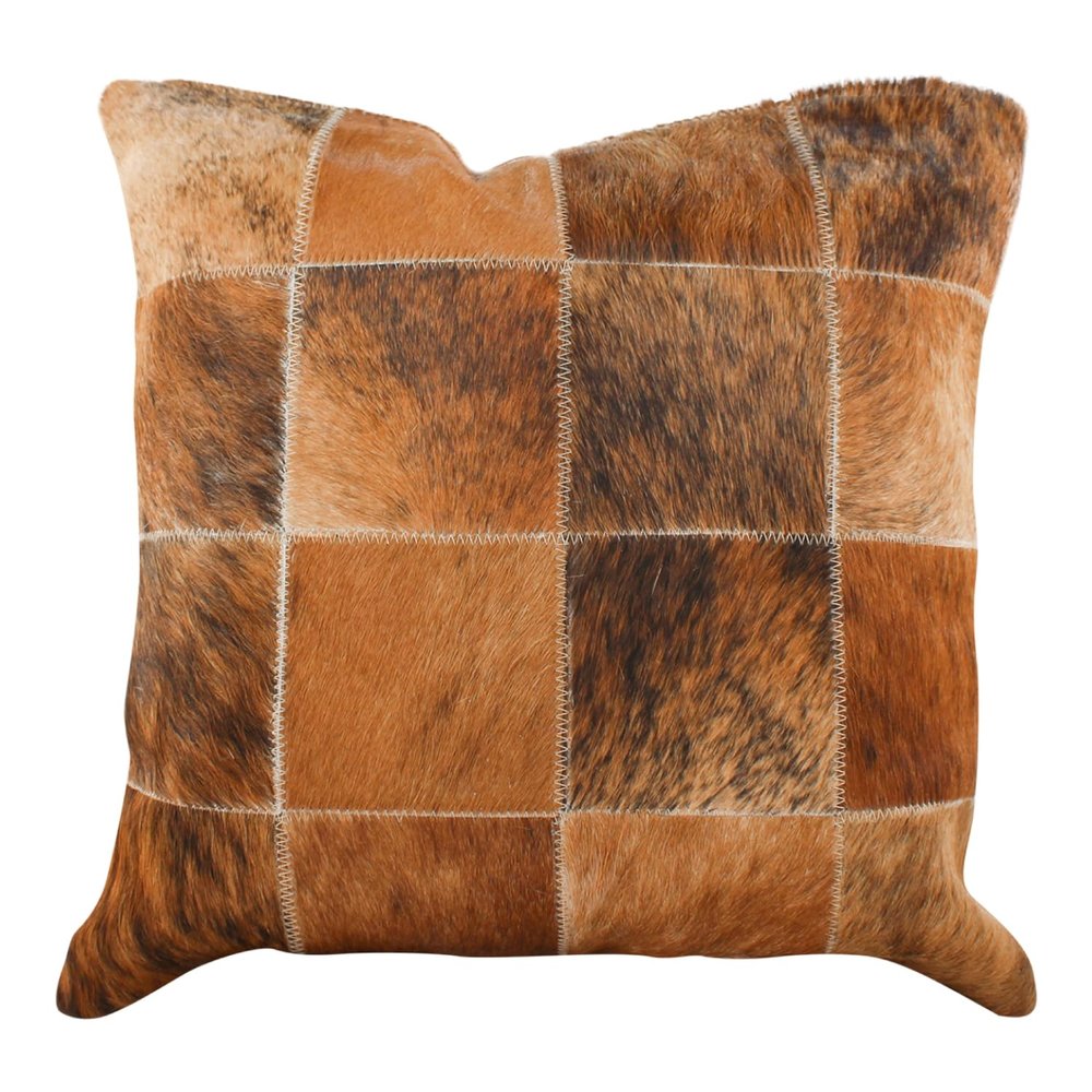 Cowhides Direct Genuine Cowhide Throw Pillow (Patchwork, 20x20) - Authentic Brazilian Cowhide Pillow Cover with Plush Inserts - Luxury Cow Fur Pillow for Home Dcor