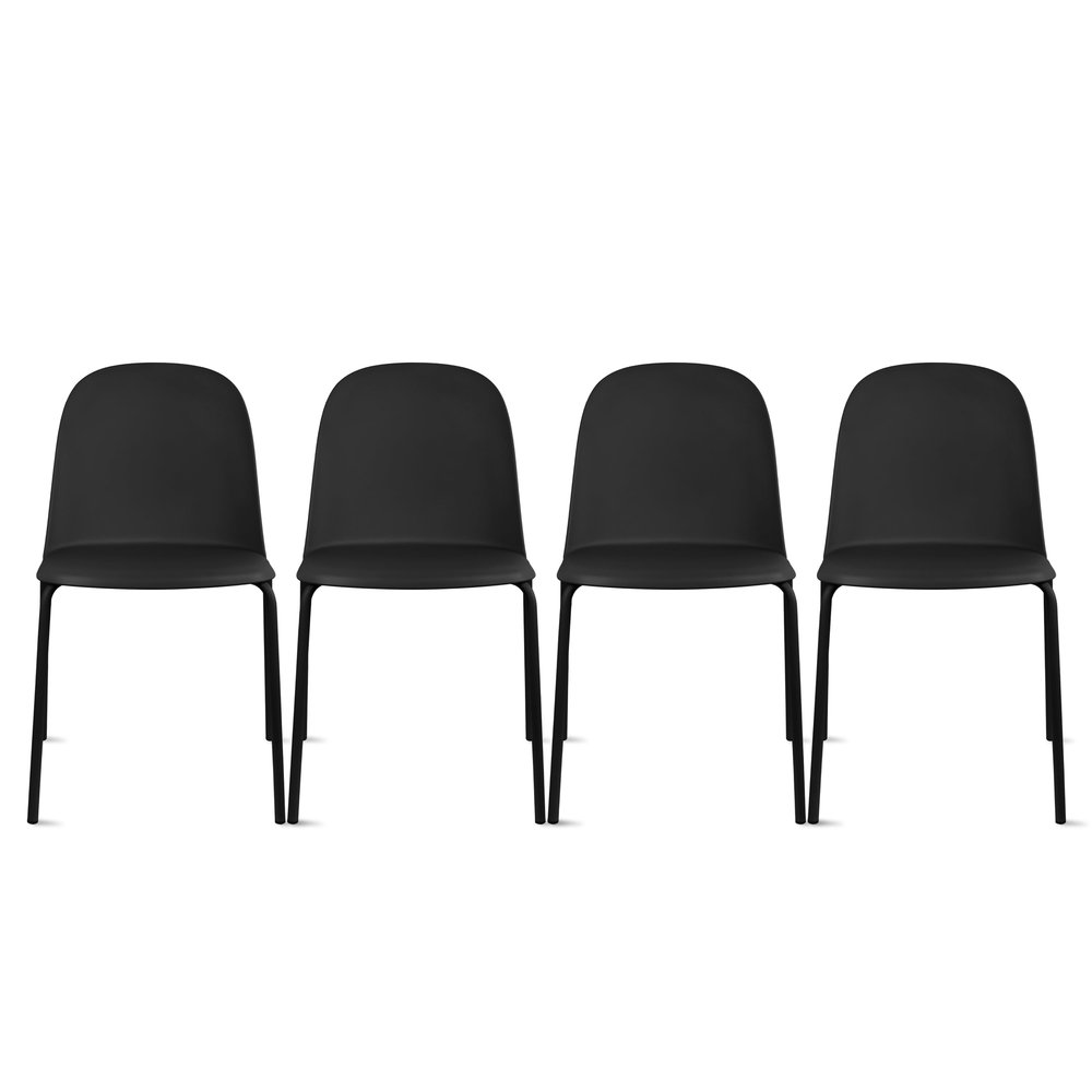 2xhome Modern Stackable Armless Dining Chair | Plastic Shell Seat with Metal Legs | Indoor or Outdoor Use | Home Kitchen Patio (4, Black, No Padding)