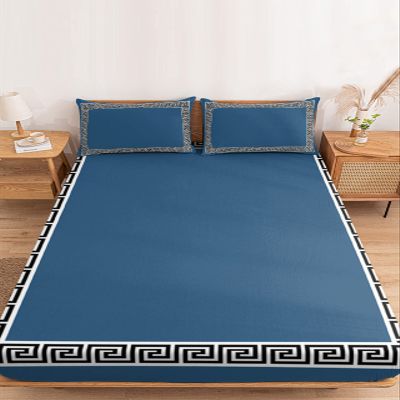 Abstract Greek Twin XL Fitted Sheets Deep Pocket Up to 16", Geometric Black Key Texture Frame Soft Single Mattress Cover with 1 Blue Decorative Pillowcase Bedsheet Set for Boys Girls Dorm Room