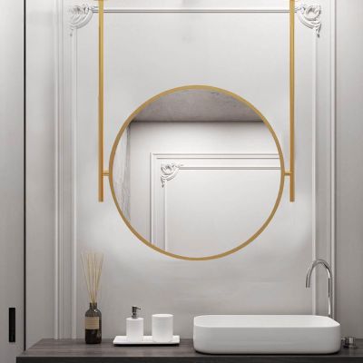 Circle Mirror Ceiling Mounted Mirror Floating Bathroom Wall Mirrors Decorative Glass Round Mirror for Vanity Makeup Home Hotel Metal Frame Mirror, Gold (Size : Diameter-40CM/15.7INCH)