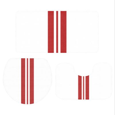 Christmas Farmhouse Bathroom Rugs Mat Sets 3 Piece, Holiday Themed Red Stripes Bathroom Decor Mat Set with Non-Slip Rug, Toilet Lid Cover and Bath Mat Accessories