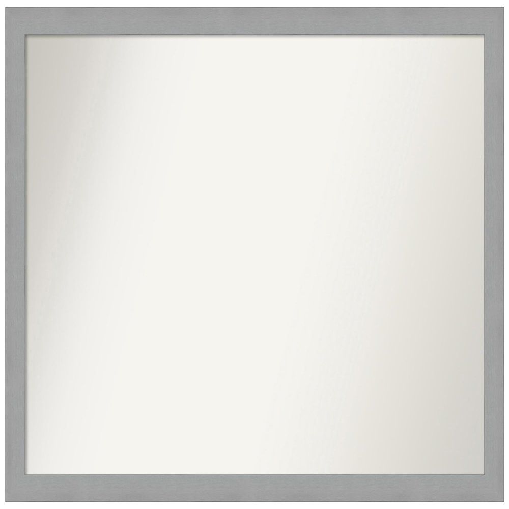 Amanti Art Silver Bathroom Mirror for Over Sink, 35x49 Custom Made Brushed Nickel Rectangle Vanity Mirror, Oversize Modern Wood Frame, Hangs Horizonally and Vertically, Wall Decor