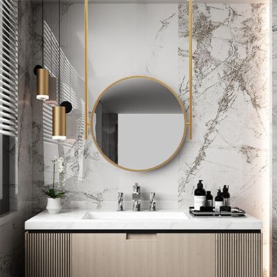Round Mirror with Ceiling Hanging RodDecorative Glass Mirrors for Wall Bathroom Vanity Makeup, Wall Mounted Mirror Metal Frame Circle Mirror, Gold (Size : Diameter-40CM/15.7INCH)