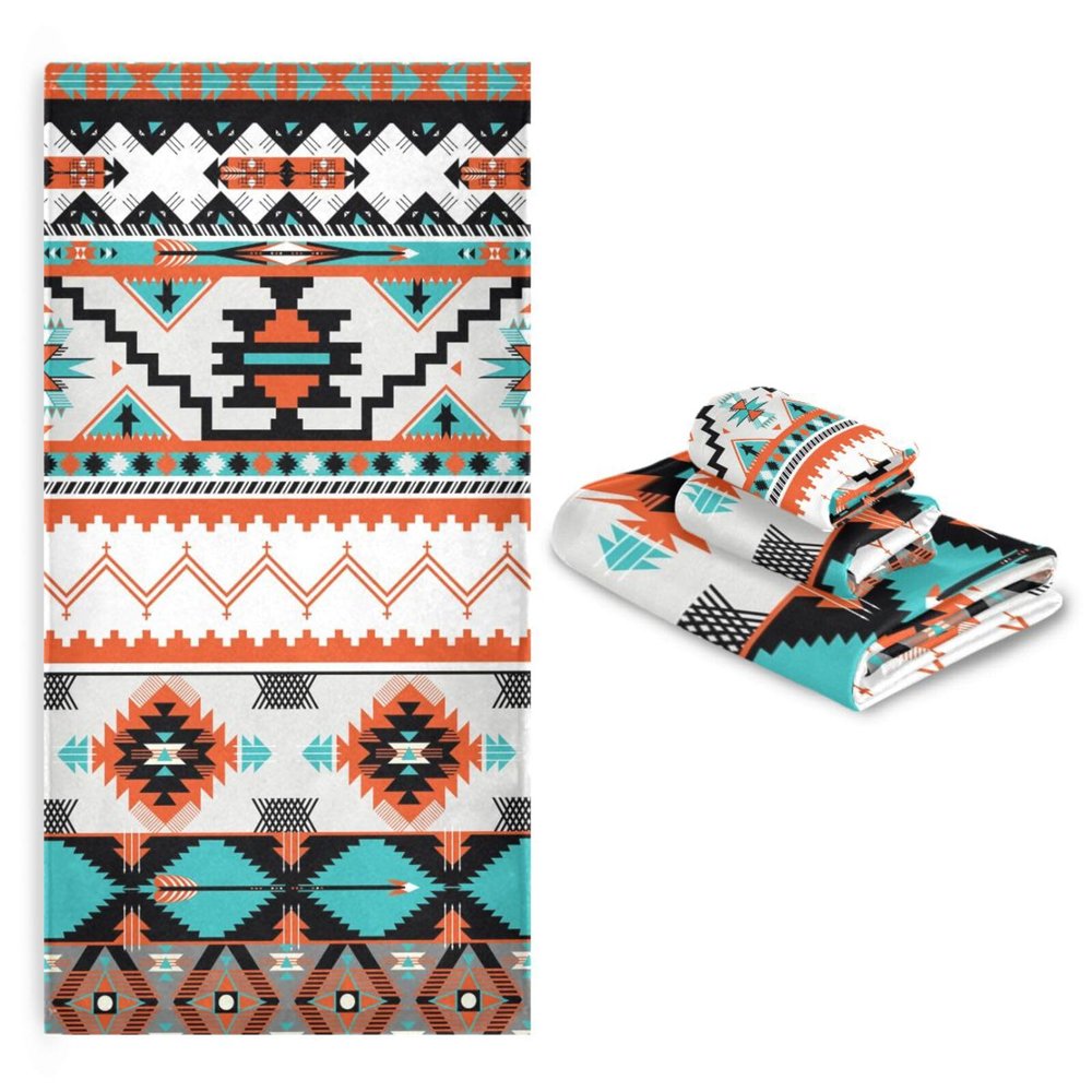 ALAZA Aztec Design Towel Bathroom Sets 3 Piece Bath Towel Sets1 Bath Towel 1 Hand Towel 1 Washcloth Soft Luxury Absorbent Decorative Towels for Beach Gym Spa