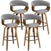 Glitzhome Bar Height Swivel Barstools Set of 4, 29.5 Seat Height Upholstered Fabric Bar Chairs with Back& Footrest, Walnut Wood Frame Bar Stools for Kitchen Pub, Home Bar,Grey view 1