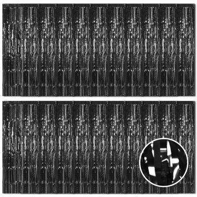 20 Pack Black Foil Curtain 3.2ft x 8.2ft Metallic Tinsel Fringe Streamer Backdrop for Birthday Party Decorations Photo Booth (Black)