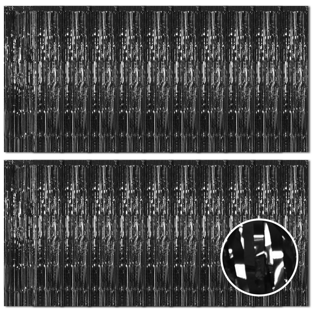 20 Pack Black Foil Curtain 3.2ft x 8.2ft Metallic Tinsel Fringe Streamer Backdrop for Birthday Party Decorations Photo Booth (Black)