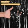 20 Pack Black Foil Curtain 3.2ft x 8.2ft Metallic Tinsel Fringe Streamer Backdrop for Birthday Party Decorations Photo Booth (Black) view 2