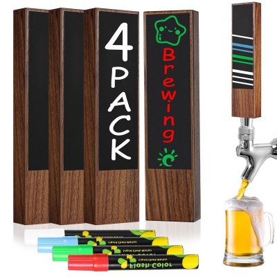 4PCS Chalkboard Beer Tap Handle Keg Handle Keg Tap Handle Walnut Tap Handles for Kegerator Beer Faucet with 4PCS Pen
