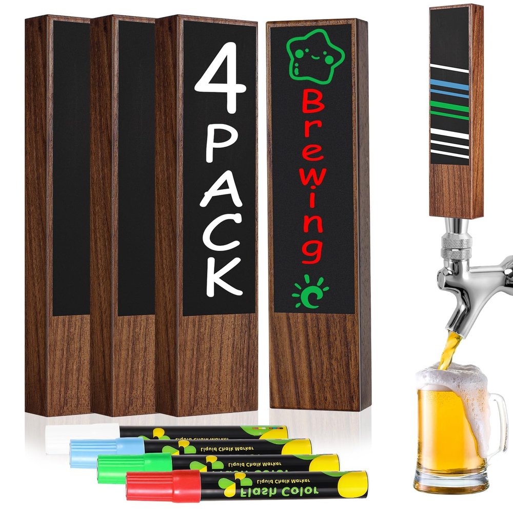 4PCS Chalkboard Beer Tap Handle Keg Handle Keg Tap Handle Walnut Tap Handles for Kegerator Beer Faucet with 4PCS Pen