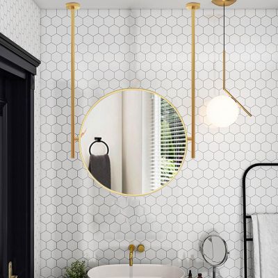 Ceiling Mounted Mirror Round Decorative Mirrors for Wall Bathroom Vanity Makeup Circle Mirror Metal Hanging Rod Mirror with Gold Metal Frame (Size : Diameter-40CM/15.7INCH)
