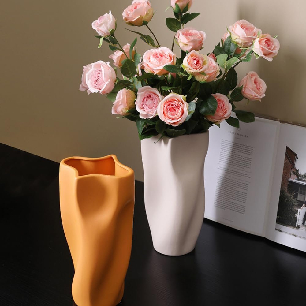 AISEER Modern Bud Vase Water Wave Ceramic Vase Large Flower Vases Arrangement Flower Arrangement Living Room Table Top Home Decoration Art Flower Vessel