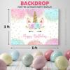 Unicorn Birthday Decorations with Backdrop for Girls- Unicorn Party Supplies Serves 16 Includes Happy Birthday Banner, Unicorn Backdrop, Napkins, Plates, Cake Topper, Headband, Sash & Tablecloth view 2