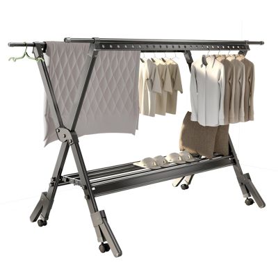 Clothes Drying Rack with High Hanger, Foldable Drying Racks for Laundry, Laundry Stand Height Adjustable, Rolling Clothes Horses Dryer Rack, Easy to Assemble, Indoor Outdoor Use