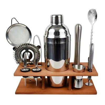 Bartender Kit Cocktail Shaker Set 11 Pcs Cocktail Shaker Set Bartender Kit with Stand Stainless Steel Bar Tool Set for Home Bar Cocktail Shaker Kit Cocktail Making Set (Color : Silver, Size : 550ml