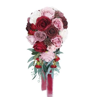 HXSCOO Waterfall Silk Peony Wedding Flowers Bouquet for Bridal Bouquets Vintage Ivory Pink Artificial Flowers Marage Bride Bouquet (Color : 09)