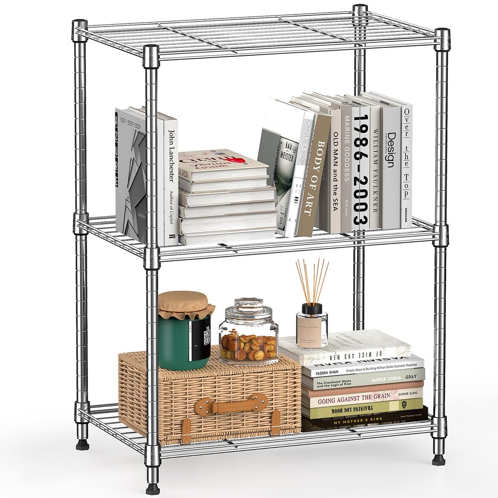 M MZG 450 lbs Wire Storage Shelving 3-Tier Utility Shelving Unit Steel Organizer Wire Rack for Home,Kitchen,Office,Chrome(11.8" D x 17.7" W x 26.4" H)
