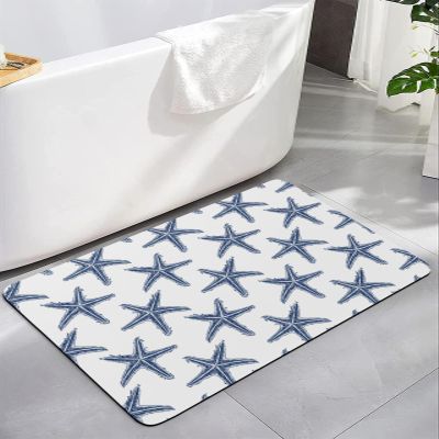 ALAGEO Summer Starfish Bath Mat Rug Quick Dry Absorbent Rubber Backed Bathroom Mat Beach Navy Blue Bathroom Rugs Fit Under Door-Bath Mats Shower Rug for Bathroom Floor Mat in Front of Sink 24"x 36"