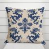 MangGou Regalia Loong Chinoiserie Pillow Case Blue Navy and Beige Euro Sham Pillow Cover Asian Animal Print Cushion Cover 26x26in Accent Pillowcase Rustic Home Decor for Sofa Living Room Bedroom view 3