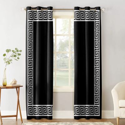 Aiesther Vintage Pattern Curtains for Living Room - Black Simple Chinese Pattern Window Curtains, Room Darkening Thermal Insulated Blackout Curtains for Living Room Bedroom(2 Panels, 52" W by 63" L)