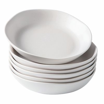 AmorArc 9.75'' Large Ceramic Pasta Bowls, 38oz Stoneware Wide Serving Bowls Set of 6 for Kitchen, Oven, Microwave&Dishwasher Safe Bowls with Wavy Rim for Fruit Pasta Salad Meal, Matte White