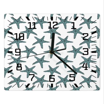 FortuneHouse8 Wall Clock Summer Starfish Battery Operated Clocks Silent Non-Ticking Wallclock 10 Inch Beach Teal Square Wall Clocks for Living Room Bedroom Kitchen Office Bathroom Home Decor
