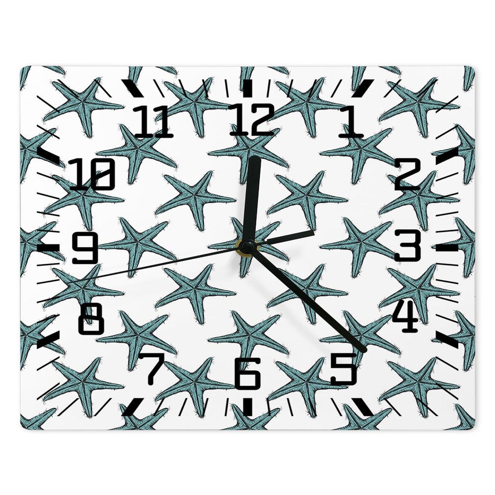 FortuneHouse8 Wall Clock Summer Starfish Battery Operated Clocks Silent Non-Ticking Wallclock 10 Inch Beach Teal Square Wall Clocks for Living Room Bedroom Kitchen Office Bathroom Home Decor