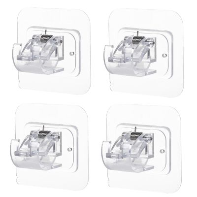 4Pcs No Drill Curtain Rod Brackets - Self Adhesive Holder Hooks, Nail Free Adjustable Hangers for Bathroom Kitchen (Transparent)