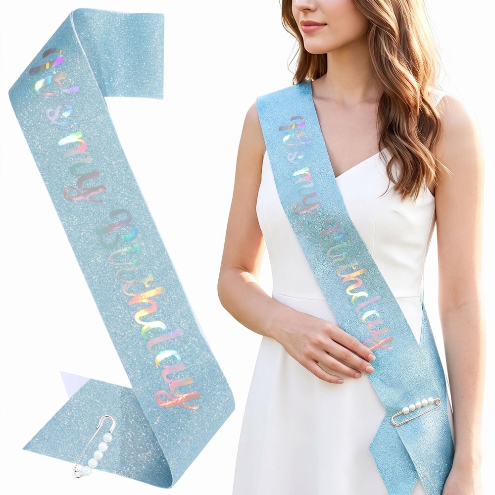 ZHBDPaty It's My Birthday Glitter Sash Blue for Women Girl Party Accessory