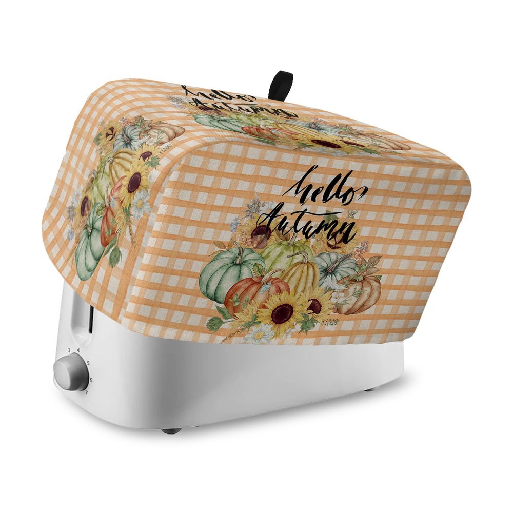 Harvest Pumpkin 4 Slice Toaster Cover Small Appliance Cover Toaster Dustproof Fingerprint Protectors Machine Washable, Country Gingham Sunflower Leaves Orange