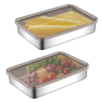 2 Pcs Cheese Container for Fridge, Stainless Steel Cheese Storage Containers with Lids Airtight Cheese Keeper for Refrigerator Dishwasher Safe Cheese Holder for Pantry, Counter, Refrigerator