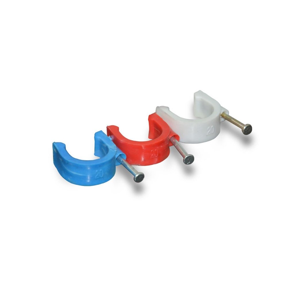 CLENEA 48pcs PVC Pipe Clamp 16/20MM Circle Electrician Tube Support Hook Nylon Steel Nails Line Cable Clips Wire Wall Fixed Holder (Color : 20mm Blue)