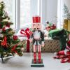 VOSAREA Christmas Nutcracker Figure Wooden Nutcracker Figurine Xmas Solider Statue Desktop Ornament for Table Shelves Fireplace Mantel Bookcase (25CM) view 3