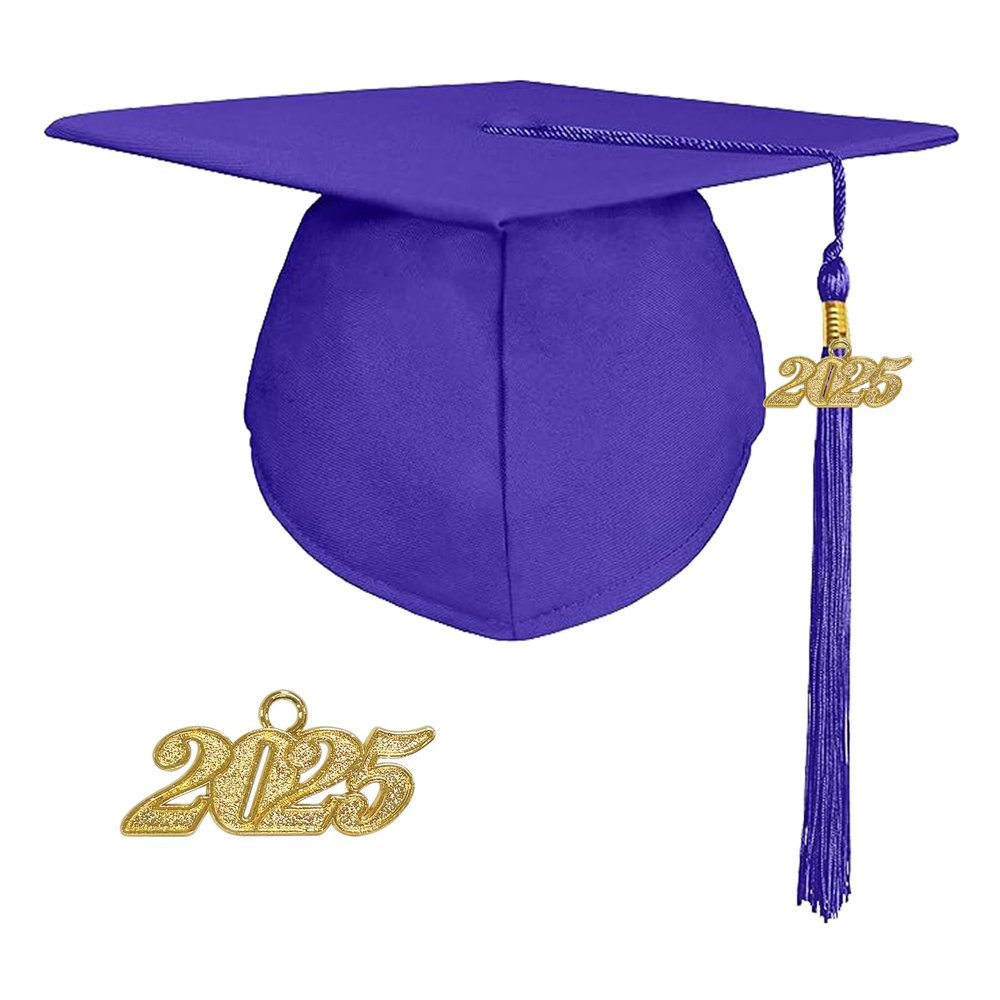 goprety Matte Graduation Cap with 2025 Tassel Unisex Graduation Hat for High School & Bachelor Purple
