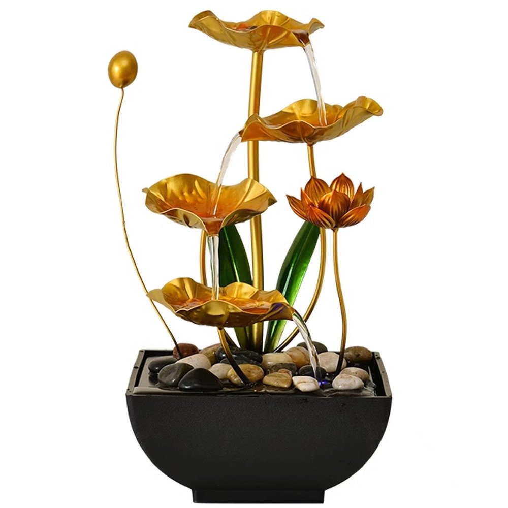 DECORN Tabletop Fountains 4-Tier Indoor Lotus Leaf Relaxation Fountains Tabletop Waterfall Decoration Fountain Modern Zen Fengshui Meditation Relaxing Home Decoration,A