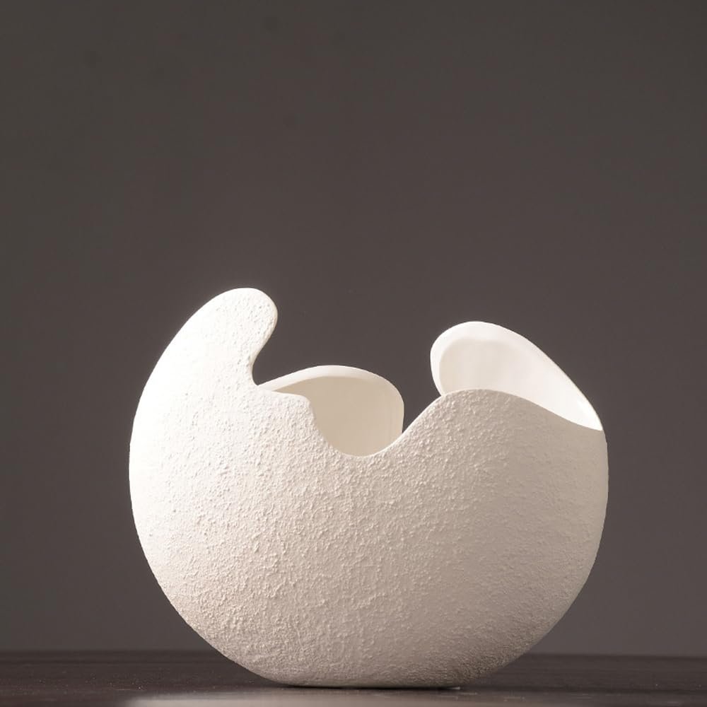 AISEER Modern Simple White Coin Grass Ceramic Vase Eggshell Ceramic Vase Arrangement Ceramic White Eggshell Ceramic Flower Pot Vase Flower Arrangement Plant Potted Ornaments Abstract Flower Vase