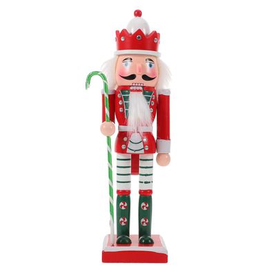 VOSAREA Christmas Nutcracker Figure Wooden Nutcracker King Ornament for Christmas Desktop Home Decor (25CM, Cane Red Hat)