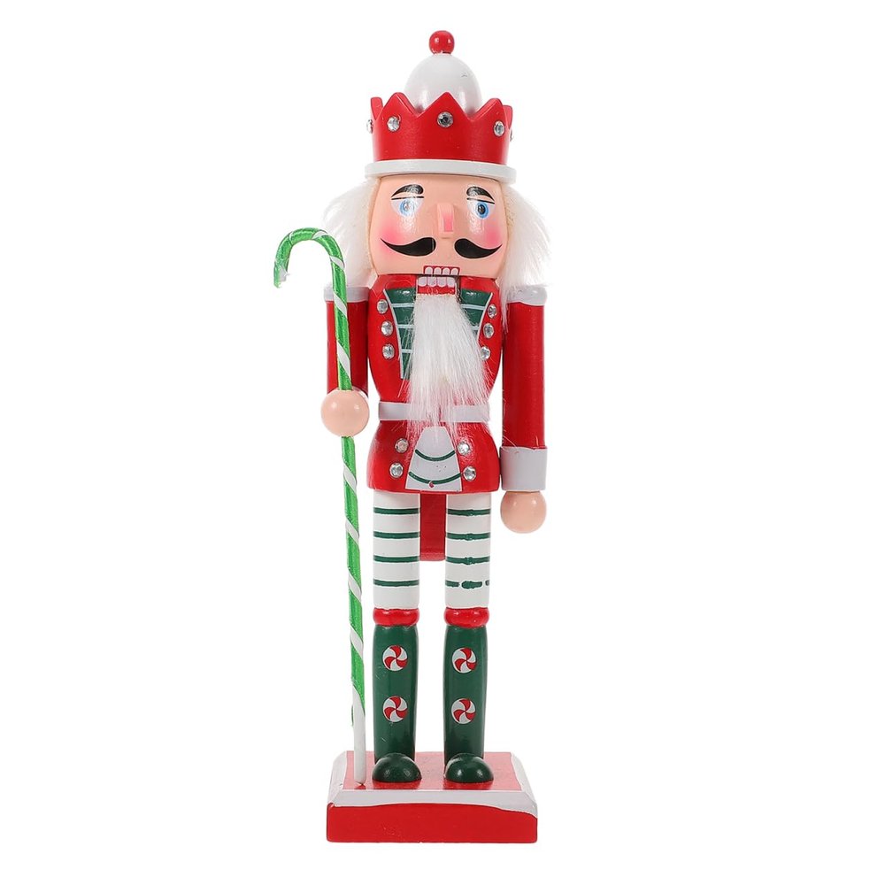 VOSAREA Christmas Nutcracker Figure Wooden Nutcracker King Ornament for Christmas Desktop Home Decor (25CM, Cane Red Hat)