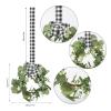 Merry Christmas Decorations Wreath Hanging Wreath Kitchen Cabinet Wreath with Buffalo Plaid Bow Black and White Check Bow Faux Greenery Leaves Wreath for Front Door Wall Window Porch(green 1) view 2
