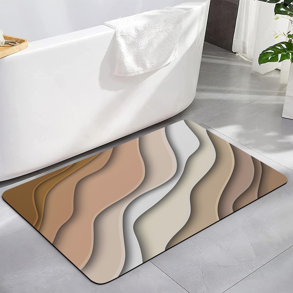 Bath Rugs Bathroom Rug,Brown Stripe Gradient Geometric Absorbent Diatomaceous Earth Bath Mat Quick Drying Non-Slip Washable Shower Mat,Water Waves Modern Abstract Art Doormat for Bathtub 20x32in