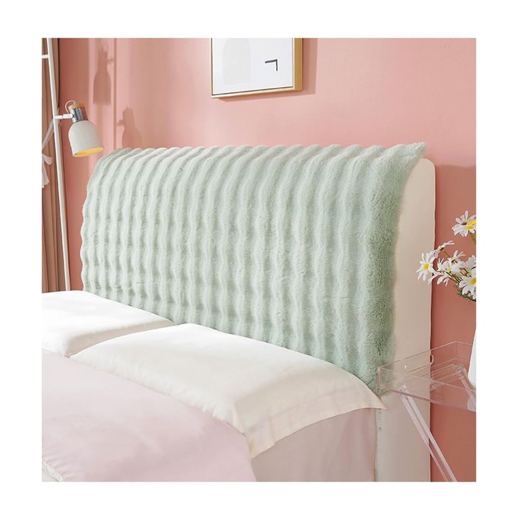 XGANGM Thicken Velvet Bed Headboard Cover Super Soft Comfotable Short Plush Bed Head Slipcover for Full/King Size Queen Size Twin Bed Washable Headboard Protector,Light Green,220cm/86.6in
