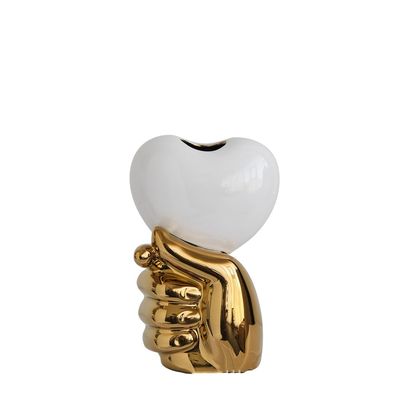 AISEER Scandinavian Minimalist Creative Light Luxury Ceramic Vase Ceramic Hand Vase Creative Hand Holding Heart Vase, Modern Art Vase Heart Flower Vase for Wedding Home Decor, Love Gifts