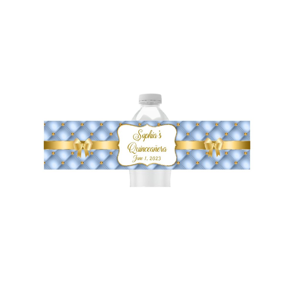 Cathy Wraps Personalized Water Bottle Labels, Birthday Party Favors, Pack of 25 Peel and Stick Waterproof Wrappers (Baby Blue)