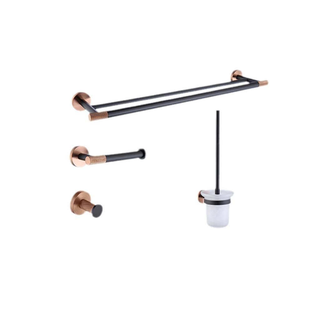 Rose Gold Matte Black Stainless Steel Bathroom Hardware Towel Holder Roll Holder Toilet Brush Holder Bathroom Set,4 Pieces Set A