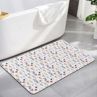 Watercolor Flower Diatomite Bath Mat for Bathroom, Fall Leaves Farmhouse Pastoral Herb Super Absorbent Floor Mat Washable Quick Drying Diatomaceous Mat for Bathroom Shower Sink Floor Runner Rugs 24x36